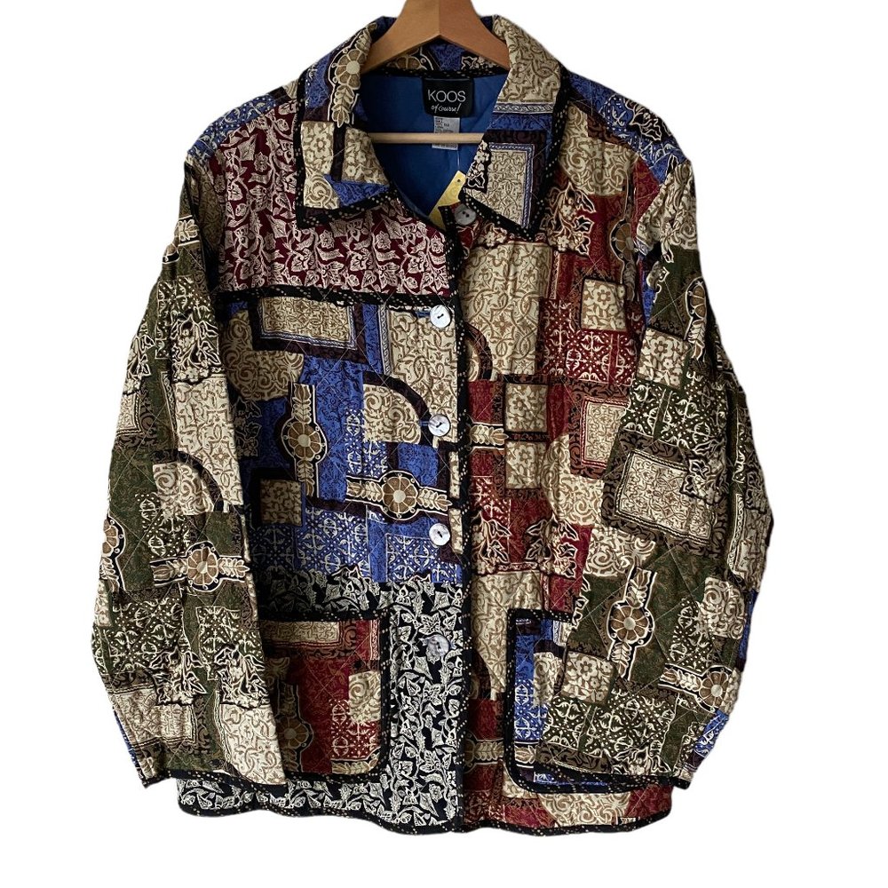 Vintage Koos Silk Quilted Reversible Button Front Jacket Patch Pockets NWT Sz1X